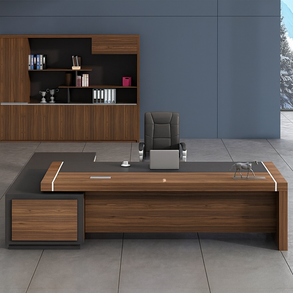 Manager's desk 220 x 80x 160- wooden and black- AZ1218
