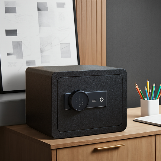 خزينة معدن - أبيض و أسود و أصفر - 30 سم * عمق 30 سم * عرض 38 سم