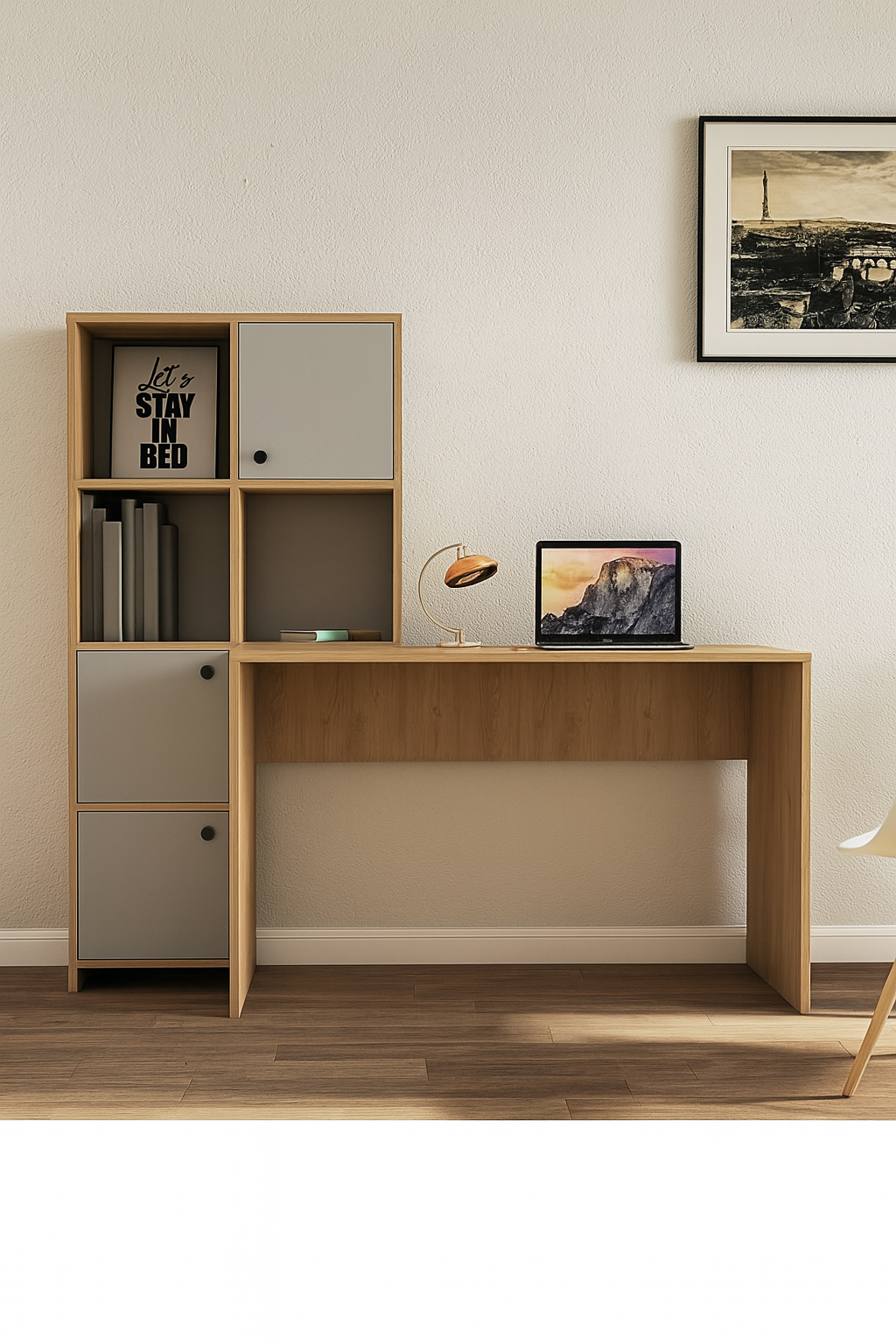 Desk 140 x 50 x 75 cm - White& wooden - AZ1105