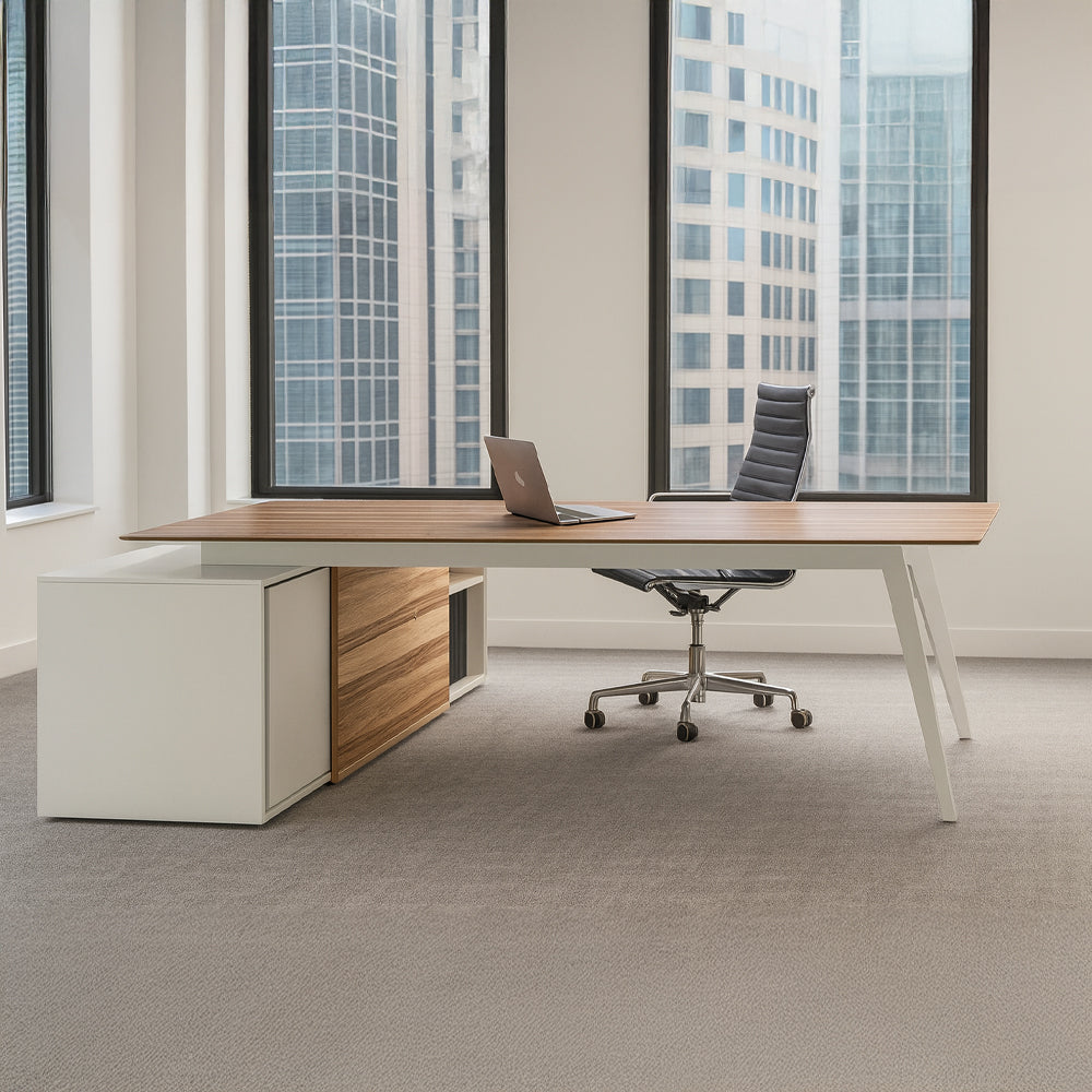 Desk 75 x 220 x 80 cm - Wooden and White - AZ11183