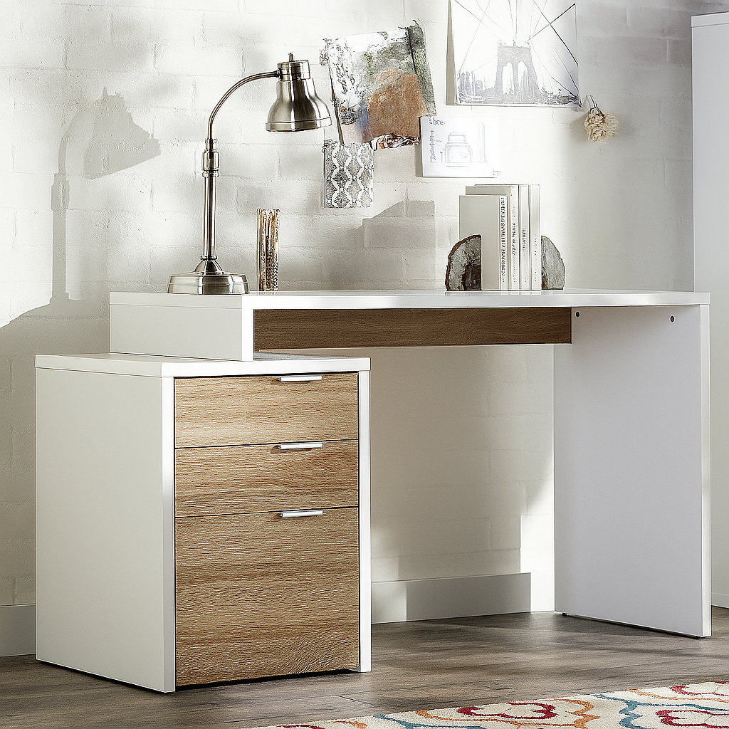 Desk 120 x 60 x 75 cm - Wooden and White - AZ1066