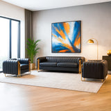Office Sofa Set – Black Leather with Musky and mdf Wood - JUBAIL
