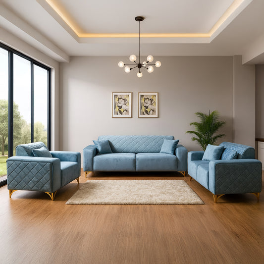 طقم انتريه مودرن 3 قطع (خشب زان، أبلكاش، موسكي) – لون تركوازي – تروي