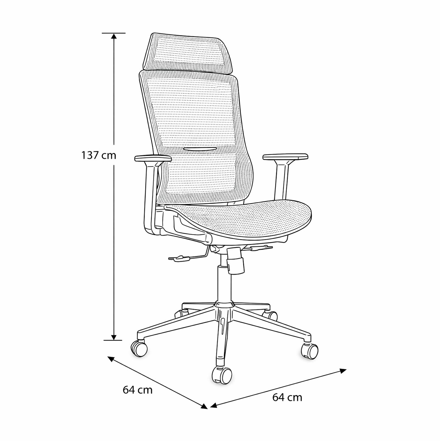 كرسي مكتب ظهر عالي 137×64×64 سم - أسود - 834 A-1