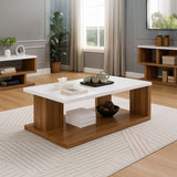 Modern Coffee Table with White Top and Wooden Base