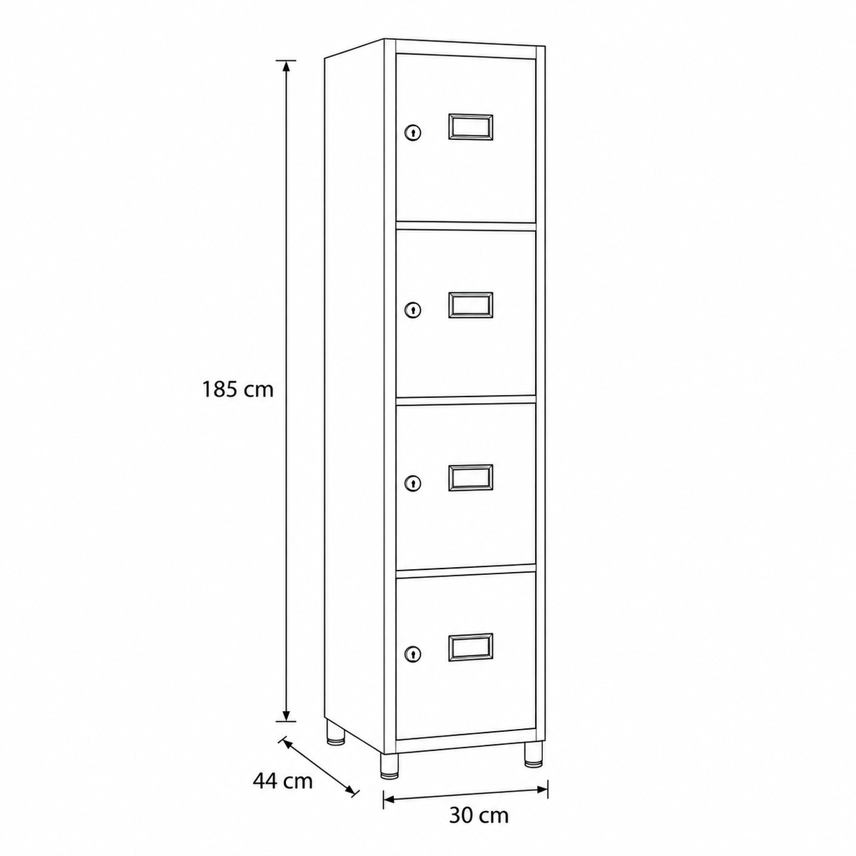 لوكر معدني بمقبض غاطس – 4×1 – 30 × 44 × 185 سم – AZ50096