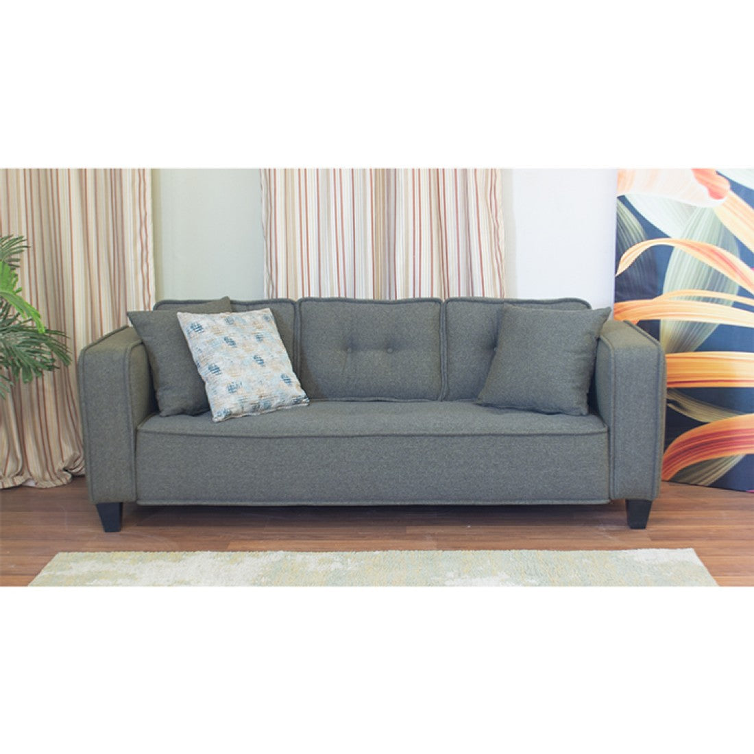 Modern Three-Seater Sofa Piece (Beech Wood, Pine, Plywood) – Dark Gray – Marassi