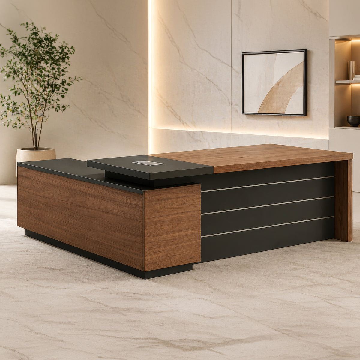 مكتب 180×160×75 سم + سايد – بني وأسود – AZ120103