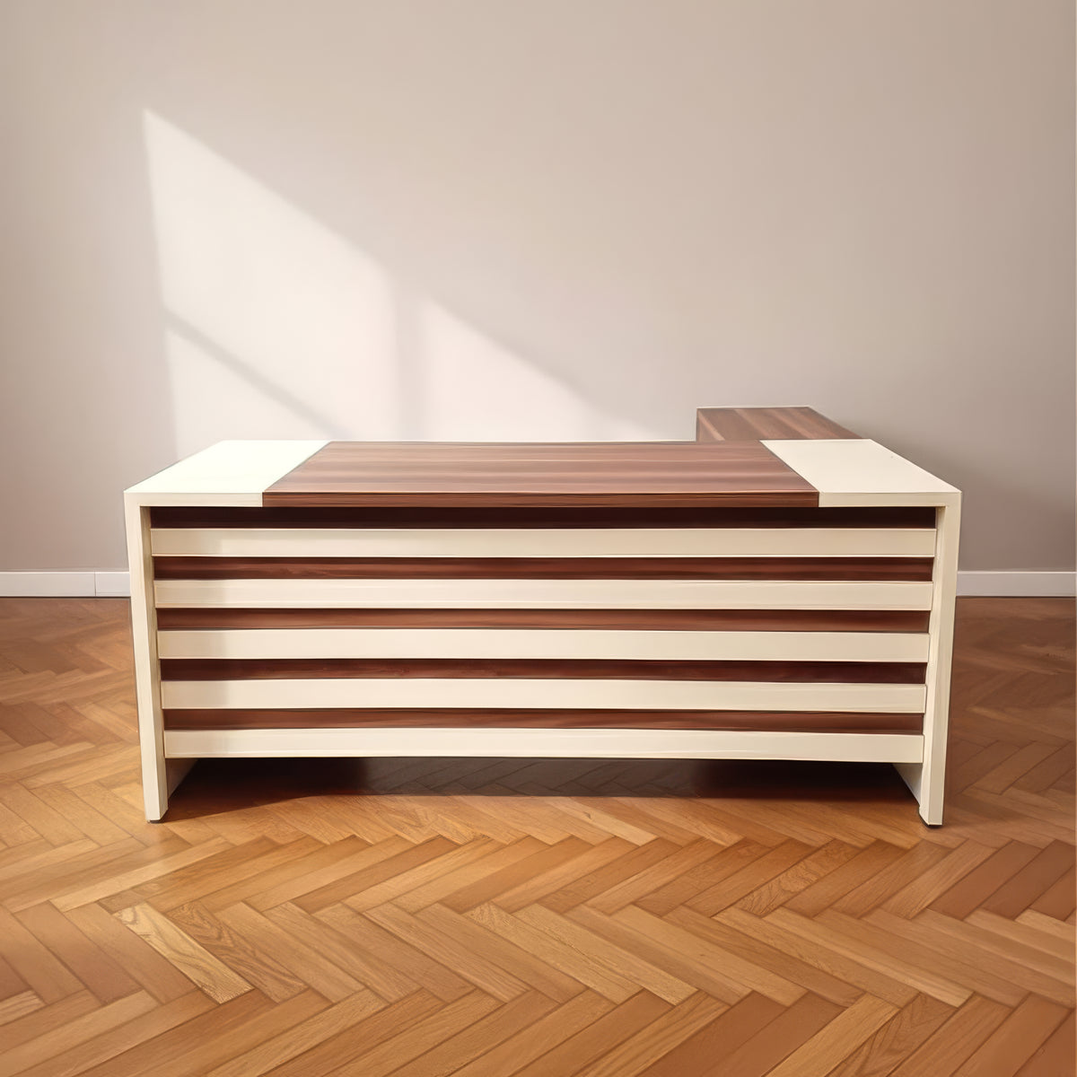 مكتب 180×160×75 سم + وحدة جانبية متحركة – بني وبيج – AZ50026