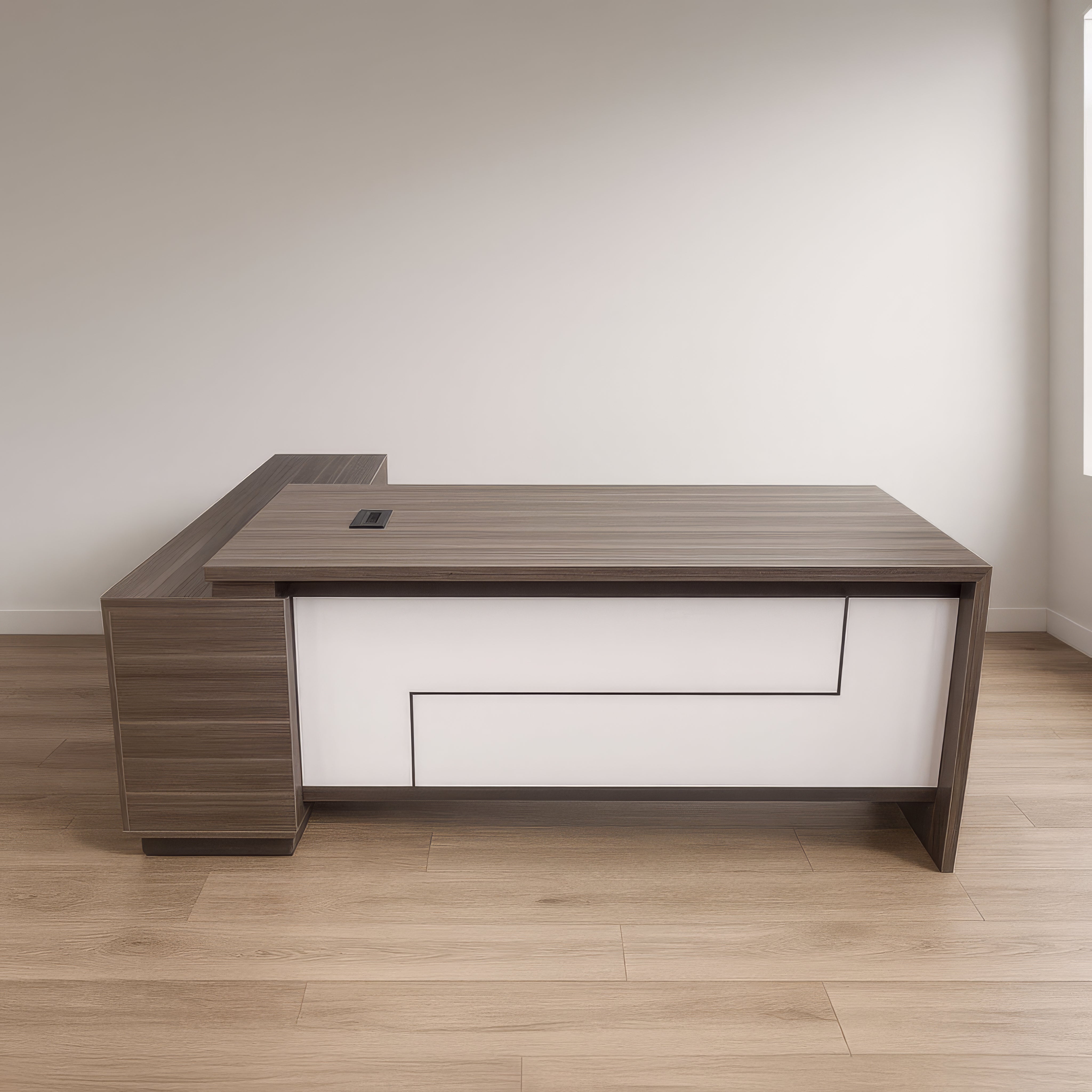 مكتب 180×160×75 سم + وحدة جانبية – أبيض ورصاصي – AZ50027