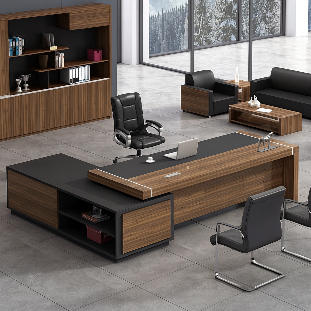 Manager's desk 220 x 80x 160- wooden and black- AZ1218