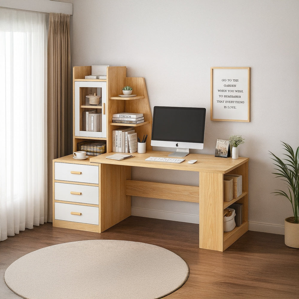 Desk 140x 50x 140 cm - wooden and white- AZ1178