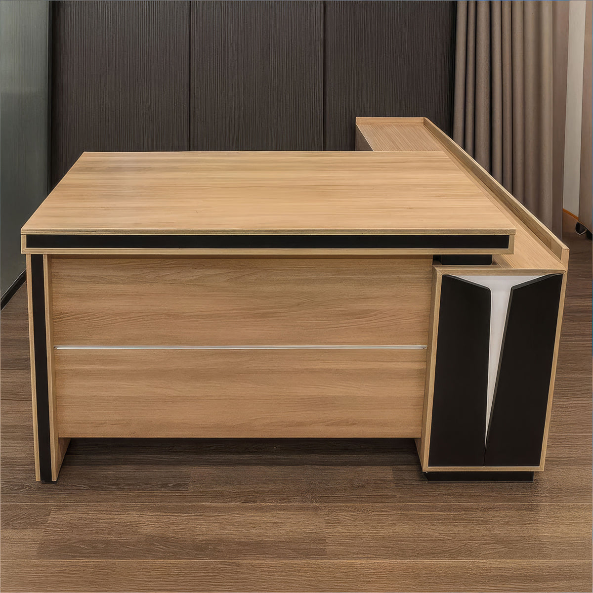 مكتب 180×160×75 سم + سايد – خشبي وأبيض وأسود – AZ50025
