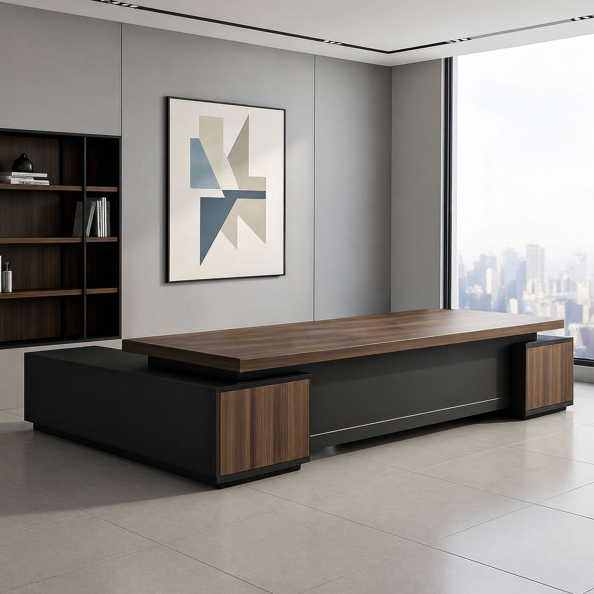 مكتب 200×160×75 سم + سايد – بني وأسود – AZ1265