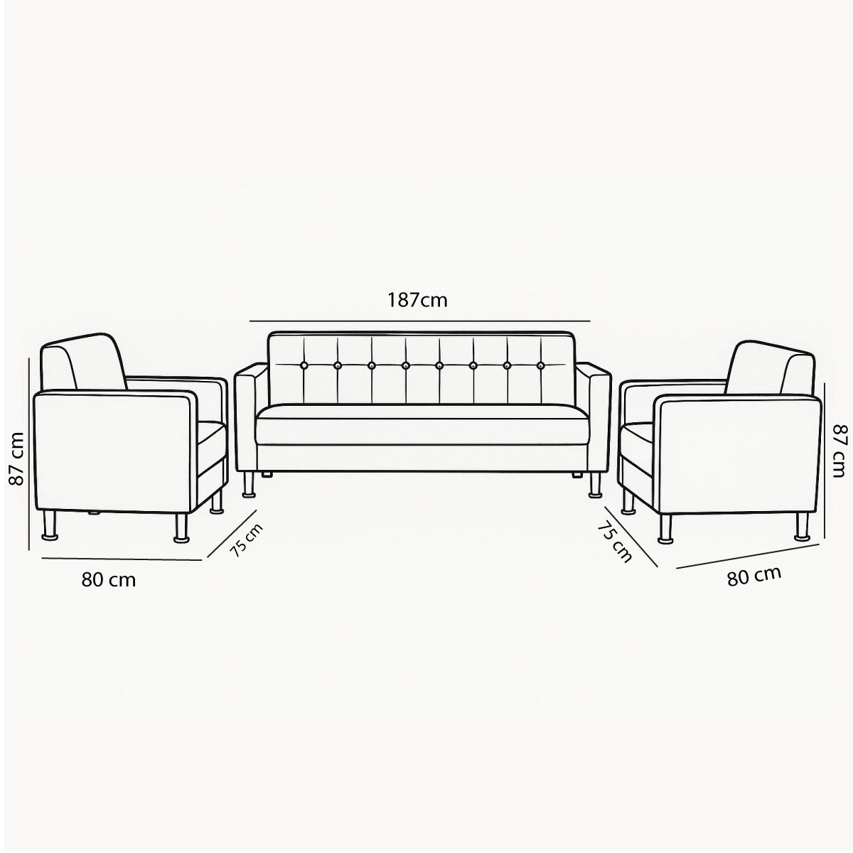Office Sofa Set – Black - CRYSTAL
