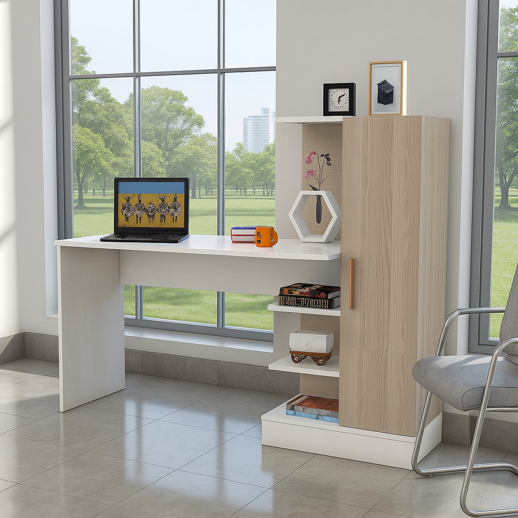 Desk 120x60x 75 cm -white and wooden - AZ1199