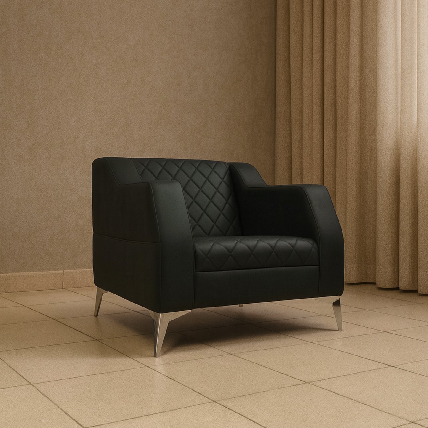 Office Sofa Set – Black Leather with Musky and MDF Wood - HC304