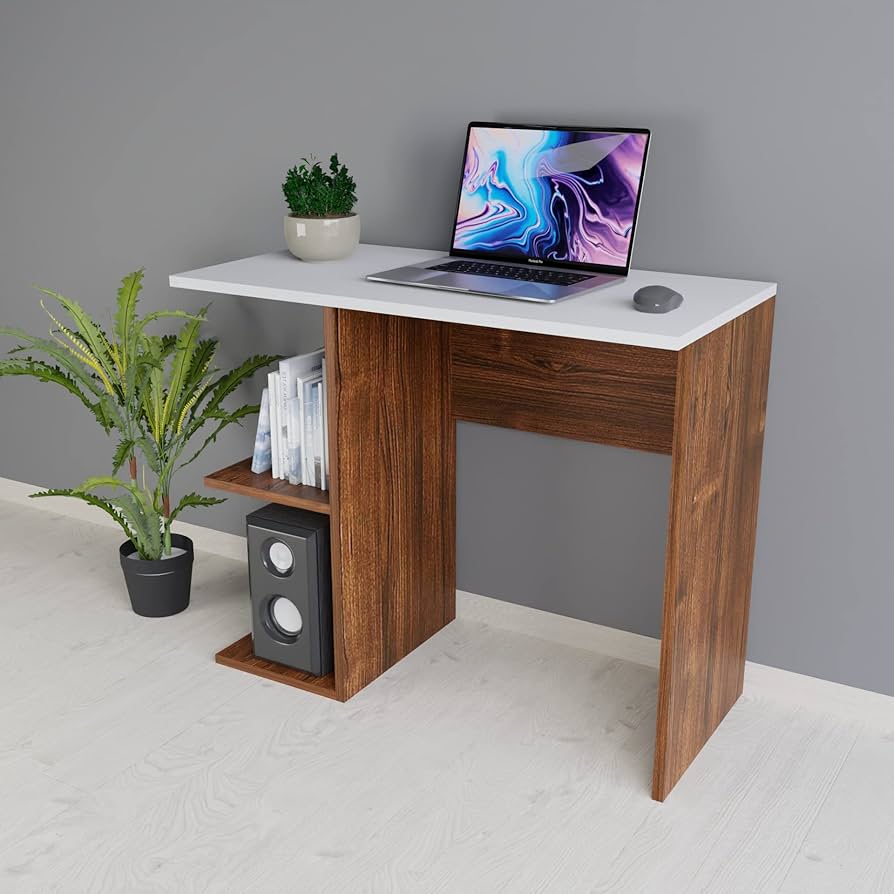 مكتب بمقاس 120 × 60 × 75 سم - أبيض وخشبي - AZ1173