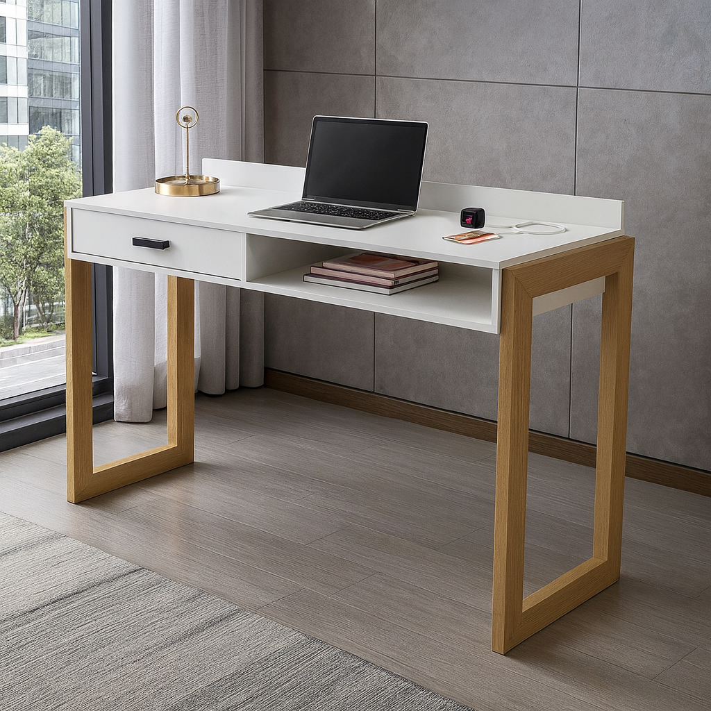 Desk 75 x 180 x 80 cm - Wooden and White - AZ11125