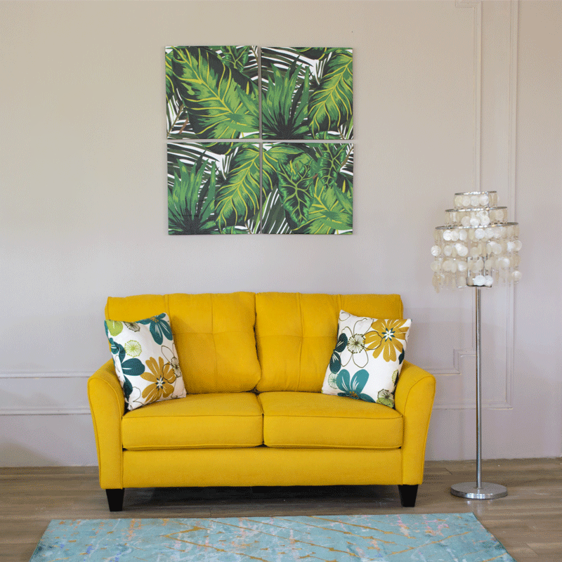 Modern Sofa Set 3 Pieces (Beech Wood, Plywood, Pine) Color: Yellow and Floral–Monte