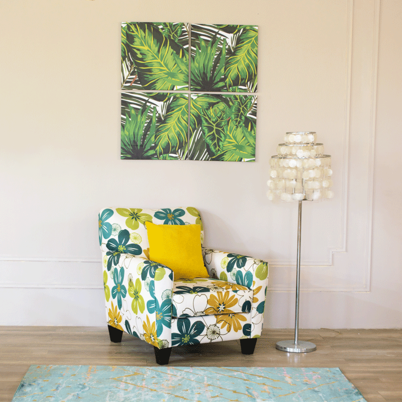 Modern Sofa Set 3 Pieces (Beech Wood, Plywood, Pine) Color: Yellow and Floral–Monte