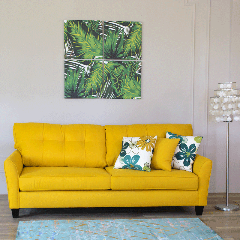 Modern Sofa Set 3 Pieces (Beech Wood, Plywood, Pine) Color: Yellow and Floral–Monte