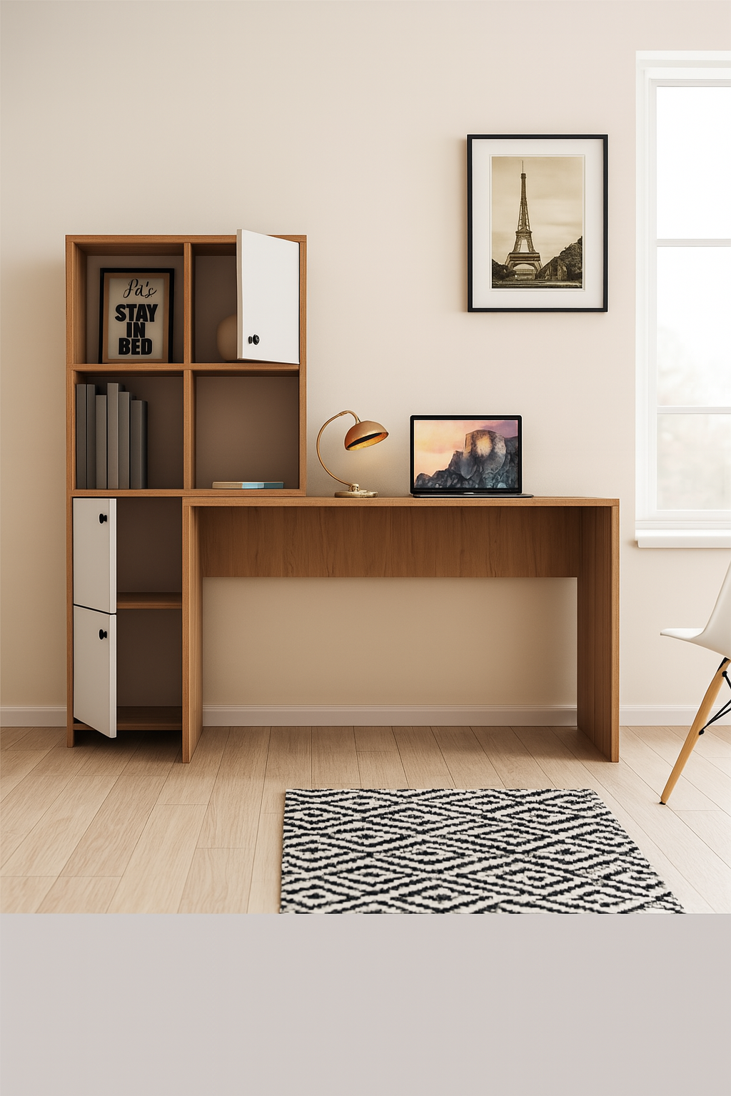 Desk 140 x 50 x 75 cm - White& wooden - AZ1105