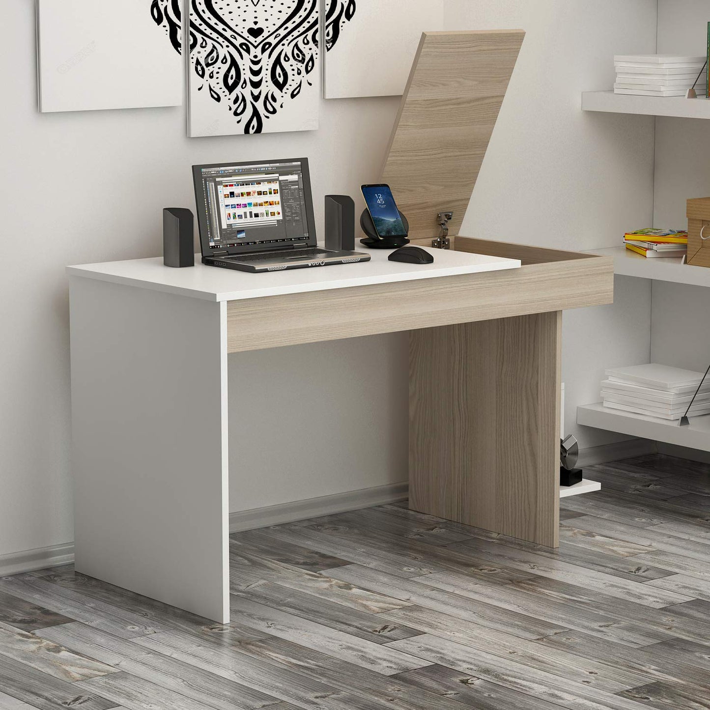 Desk 120 x60 x75 cm - wooden and white - AZ1097