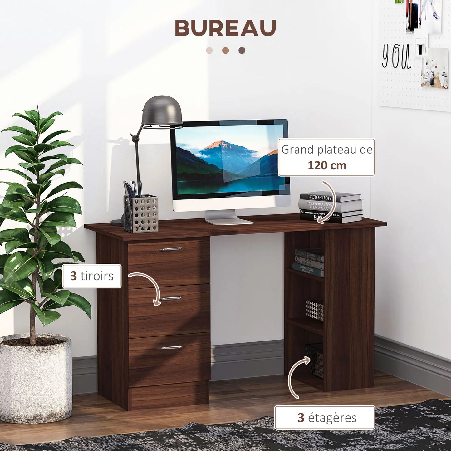 Desk 120 x 40 x 75 cm - Brown - AZ1069