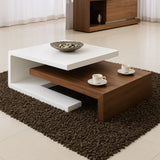 Modern White and Wood Coffee Table with Layered Design