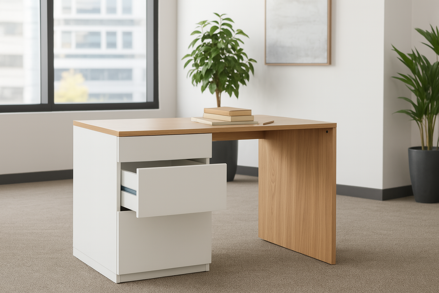 Desk 140 x60 x 75 cm - white &wooden - AZ1095