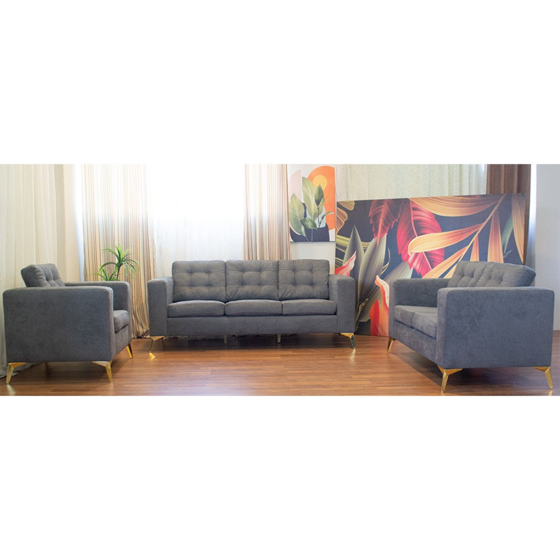 Modern Sofa Set 3 Pieces (Beech Wood, Plywood, Pine) – Color: Dark Gray – dark gray - izel