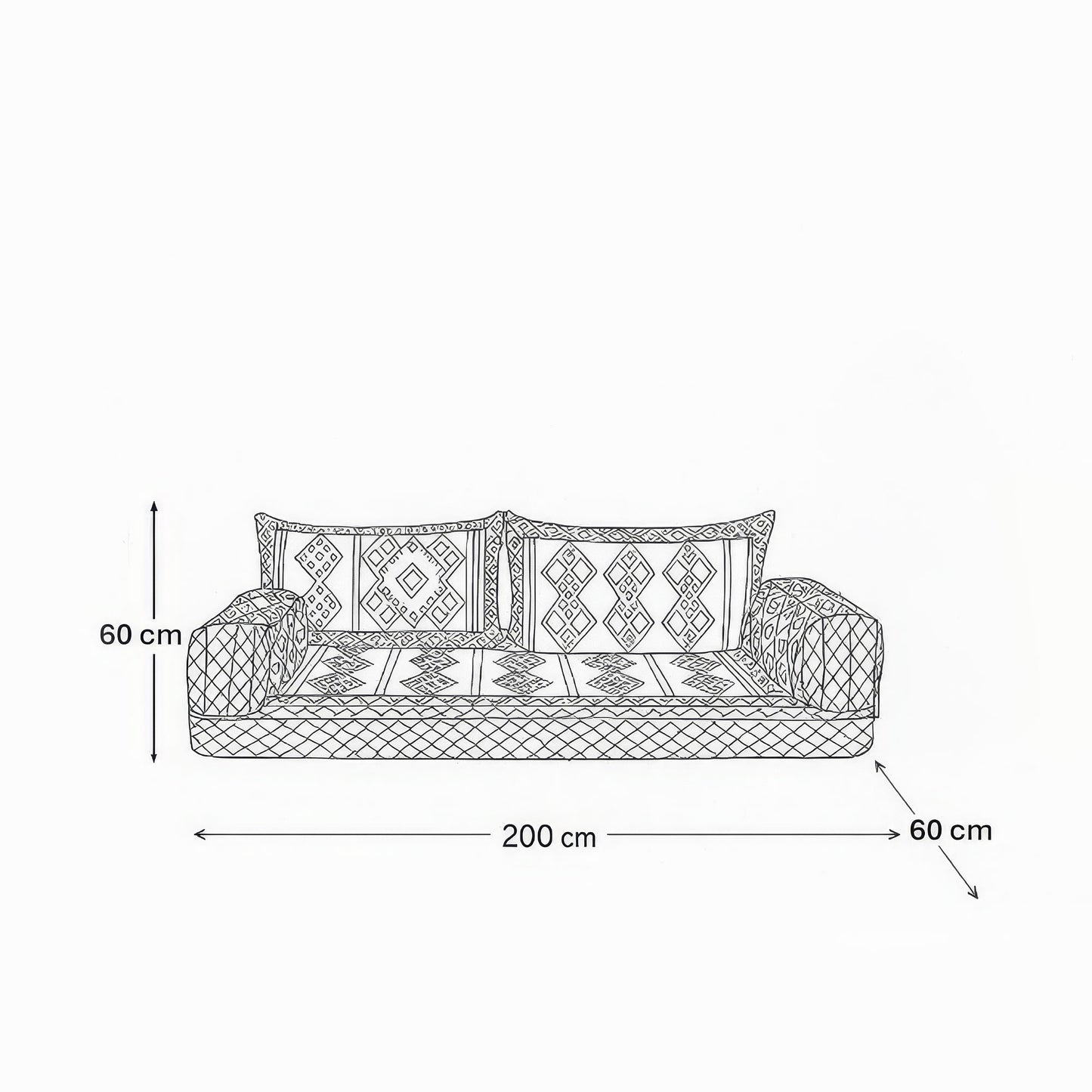 NUBI Majlis (1 base seat + 2 back cushions + 2 armrests + 2 panels + 1 bean bag pouf) - 200*60*60 cm – Various Colors