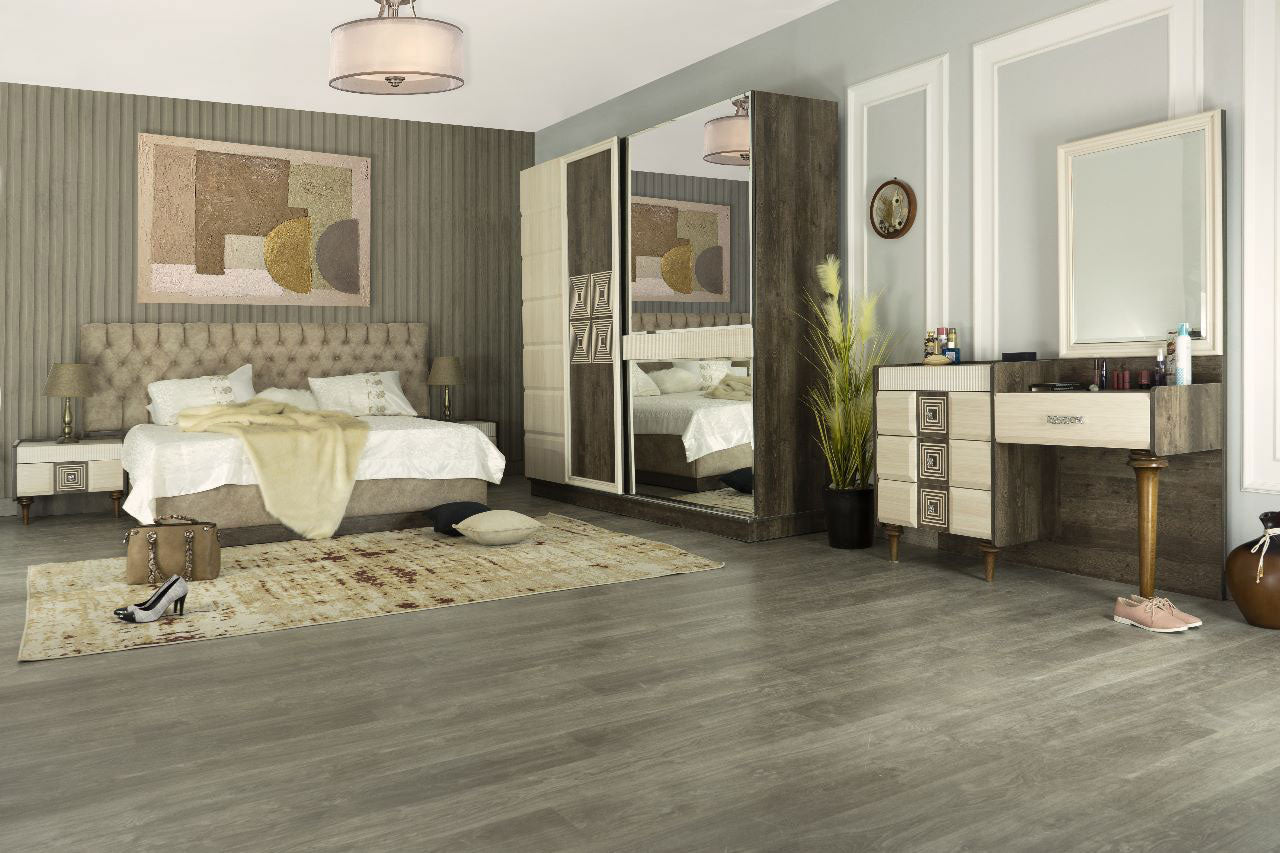 Florida Bedroom (Melamine MDF Panels) – Bed 180 cm, Dresser 120 cm, 2 Nightstands 60 cm, Wardrobe 260 cm