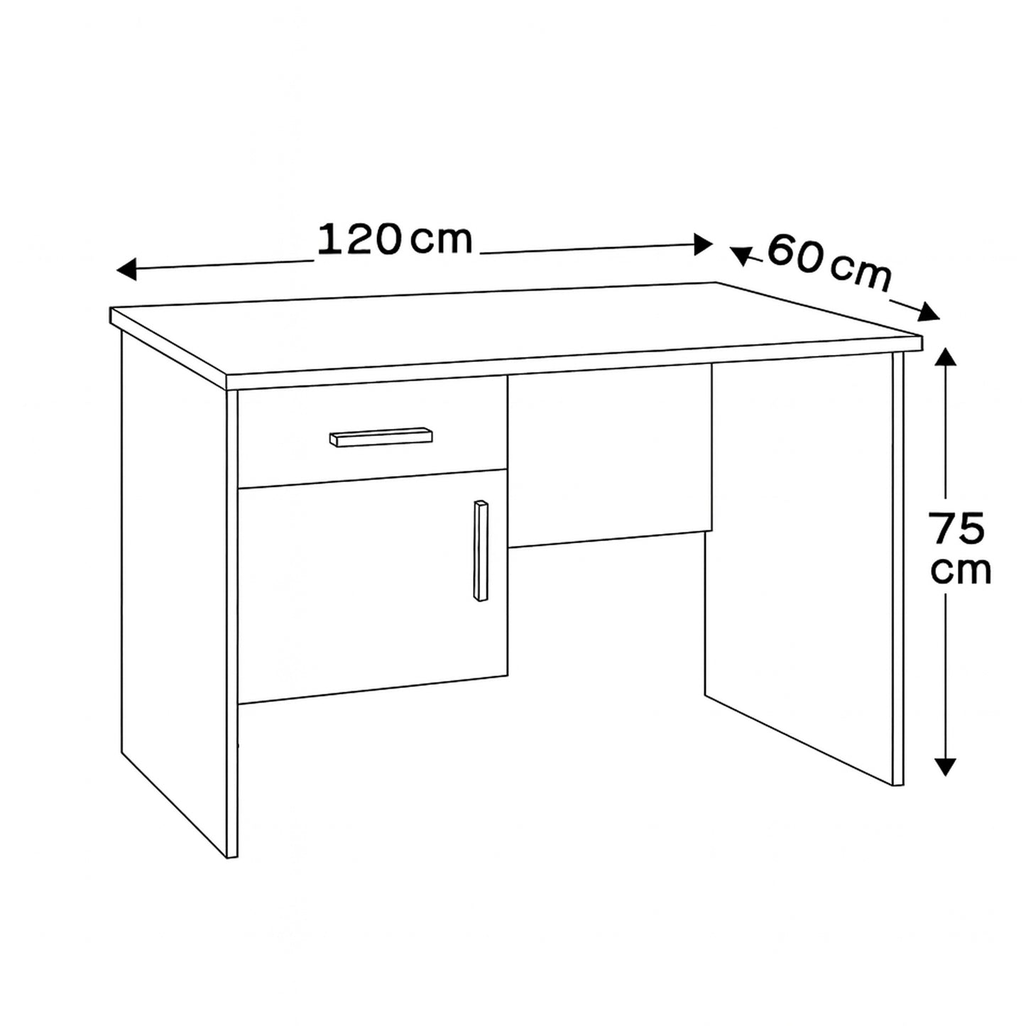 Desk 120×60×75 cm + Attached Unit (1 Door + 1 Drawer) – White and Wooden – AZ1050