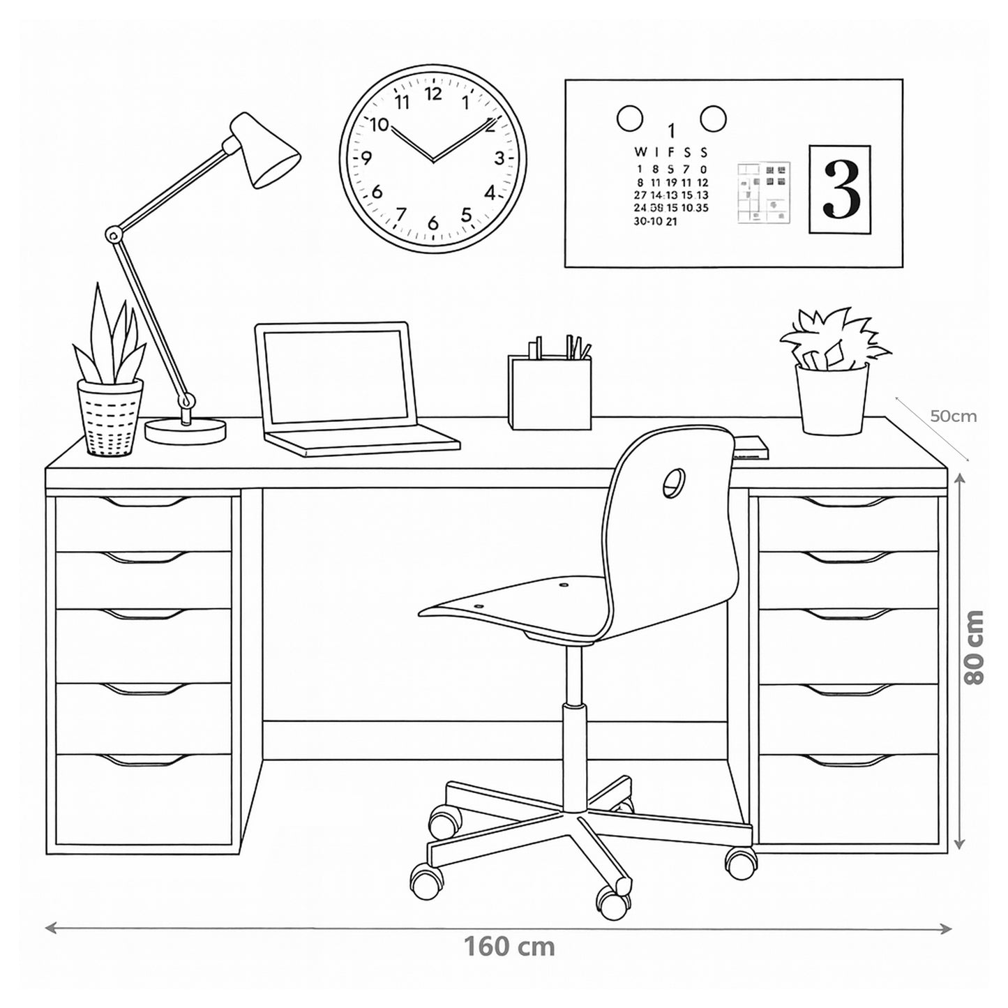 مكتب 160 × 50 × 80 سم - أسود وأبيض - AZ1073