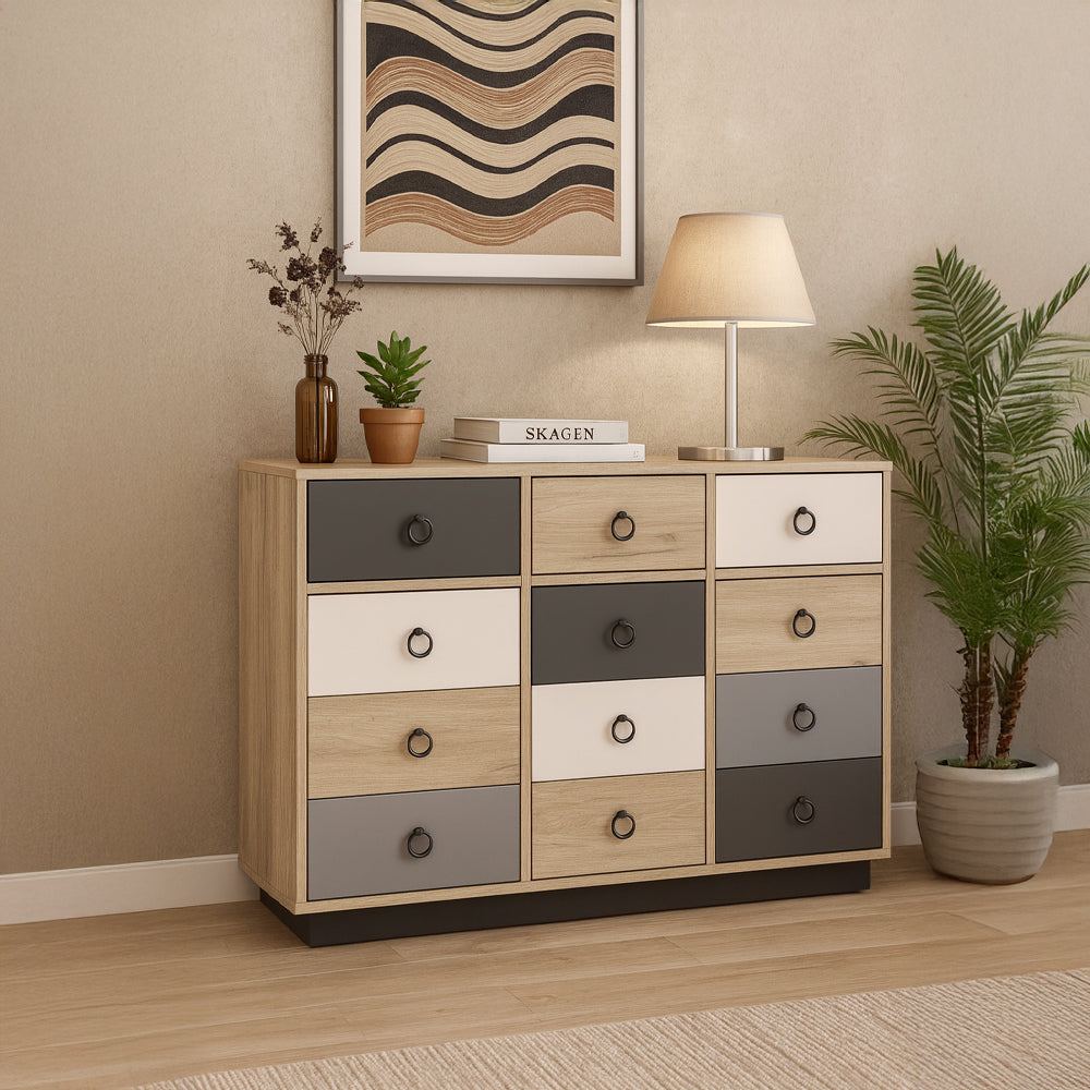Unit drawer, 120 x 40 x 75 cm - Wooden & black & white- AZ111258
