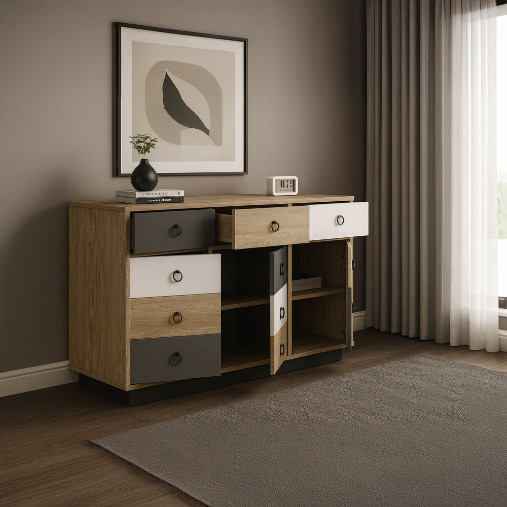 Unit drawer, 120 x 40 x 75 cm - Wooden & black & white- AZ111258