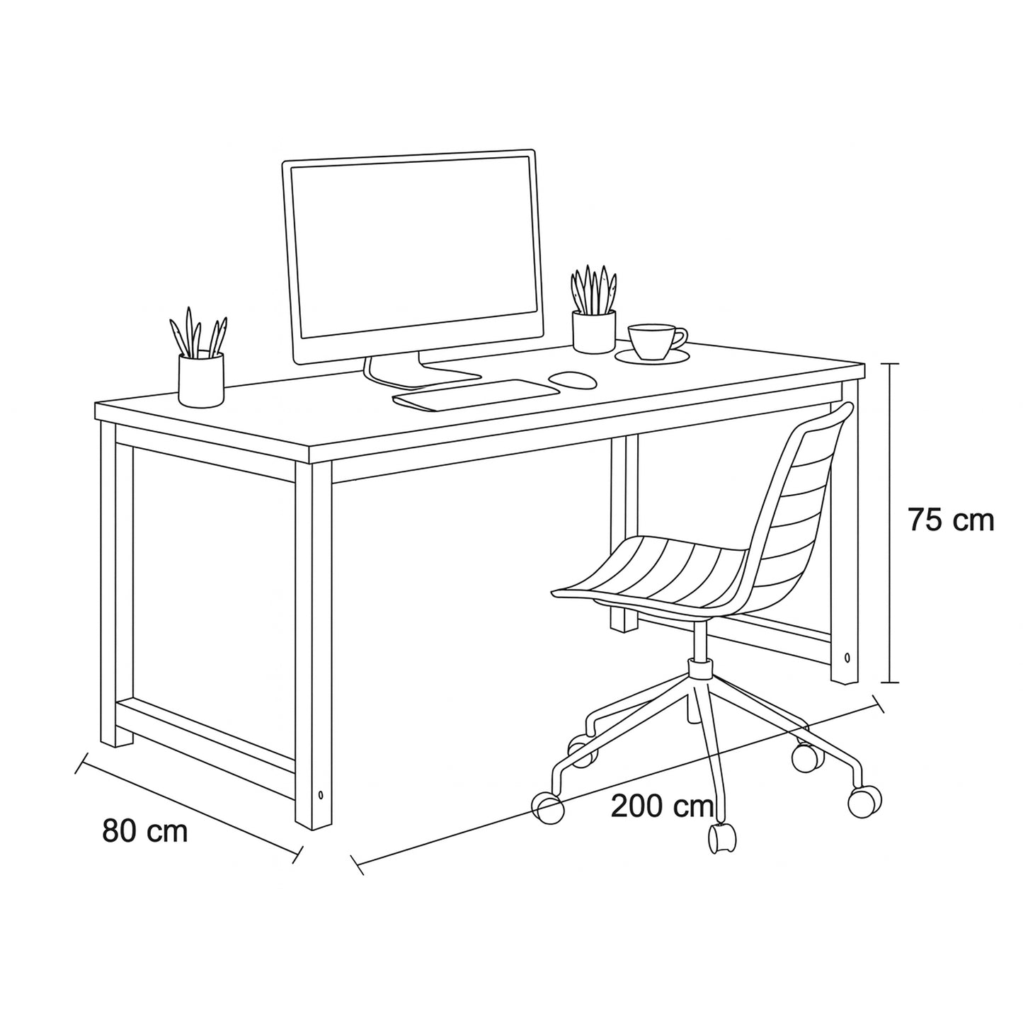 Desk 75 x 200 x 80 cm - Black and White - AZ11140