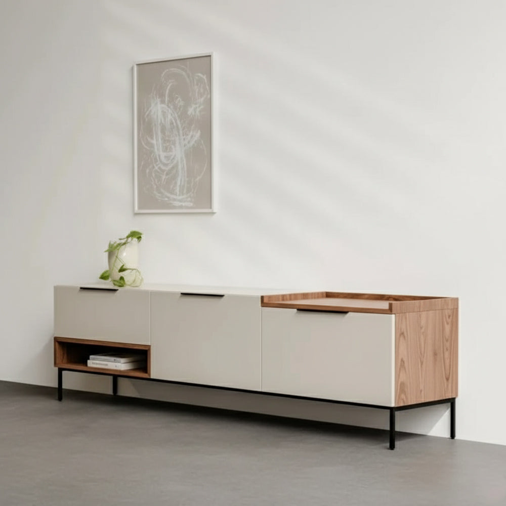 طاولة تلفزيون 180 × 45 × 45 سم – أبيض وخشبي – AZ30023