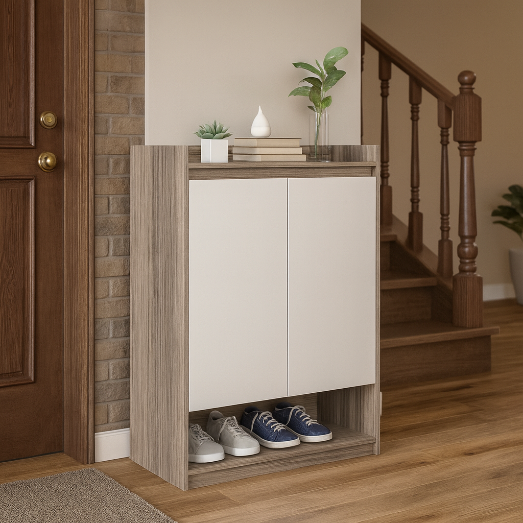 Shoe Cabinet, 80 × 40 × 120 cm - Wooden and White - AZ40029