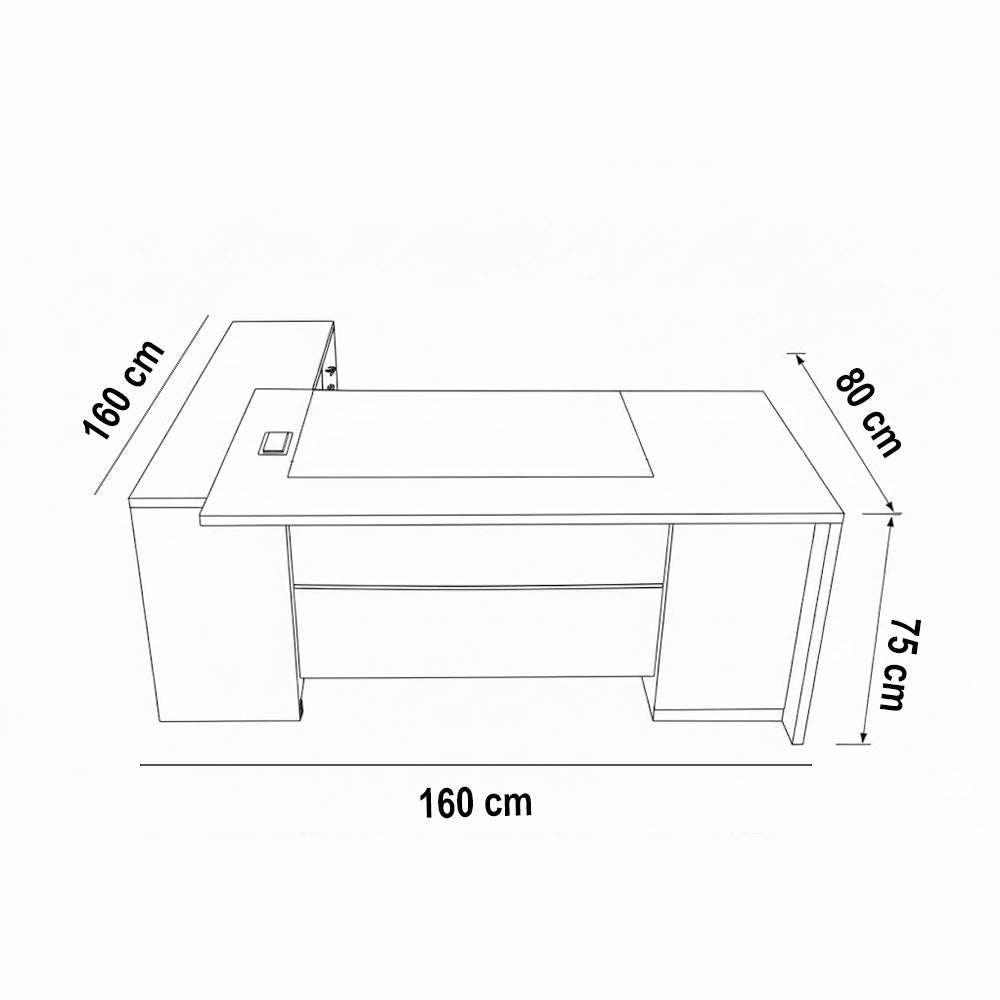 مكتب 180×160×75 سم + سايد + وحدة أدراج متصلة + فريم أبيض – بني وأسود – AZ500010