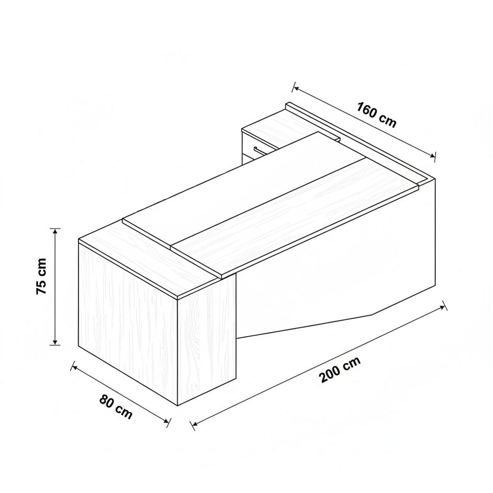 مكتب 200×160×75 سم + سايد + وحدة أدراج متصلة – أسود وبيج – AZ50019