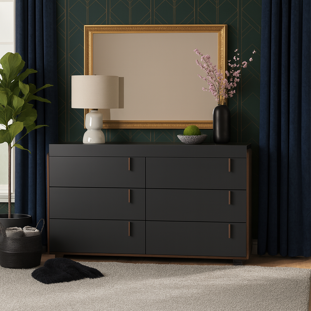 Unit Drawers, 120 × 40 × 80 cm - Black and Wooden - AZ500200