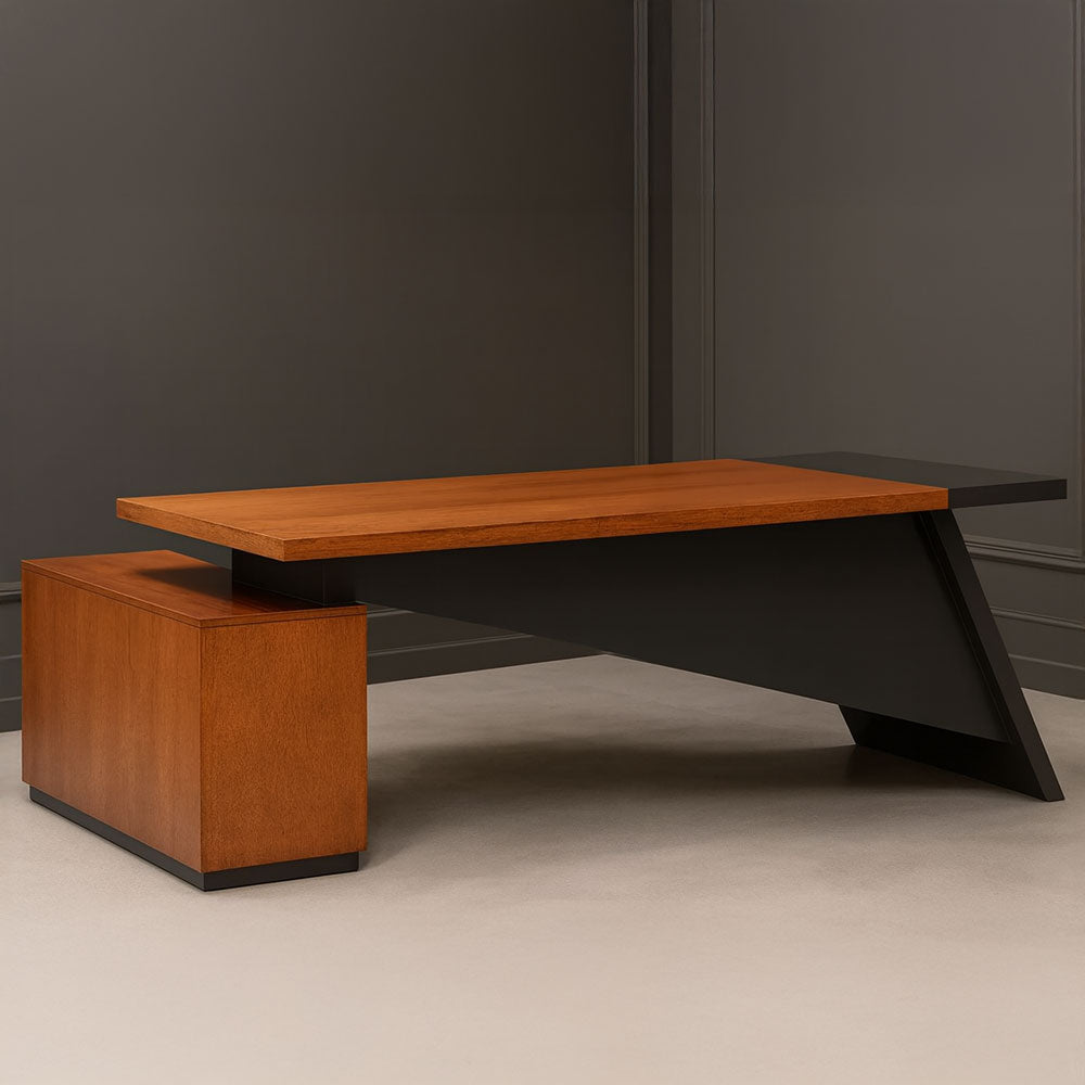مكتب 200×160×75 سم + وحدة جانبية – رمادي وبني – AZ50022