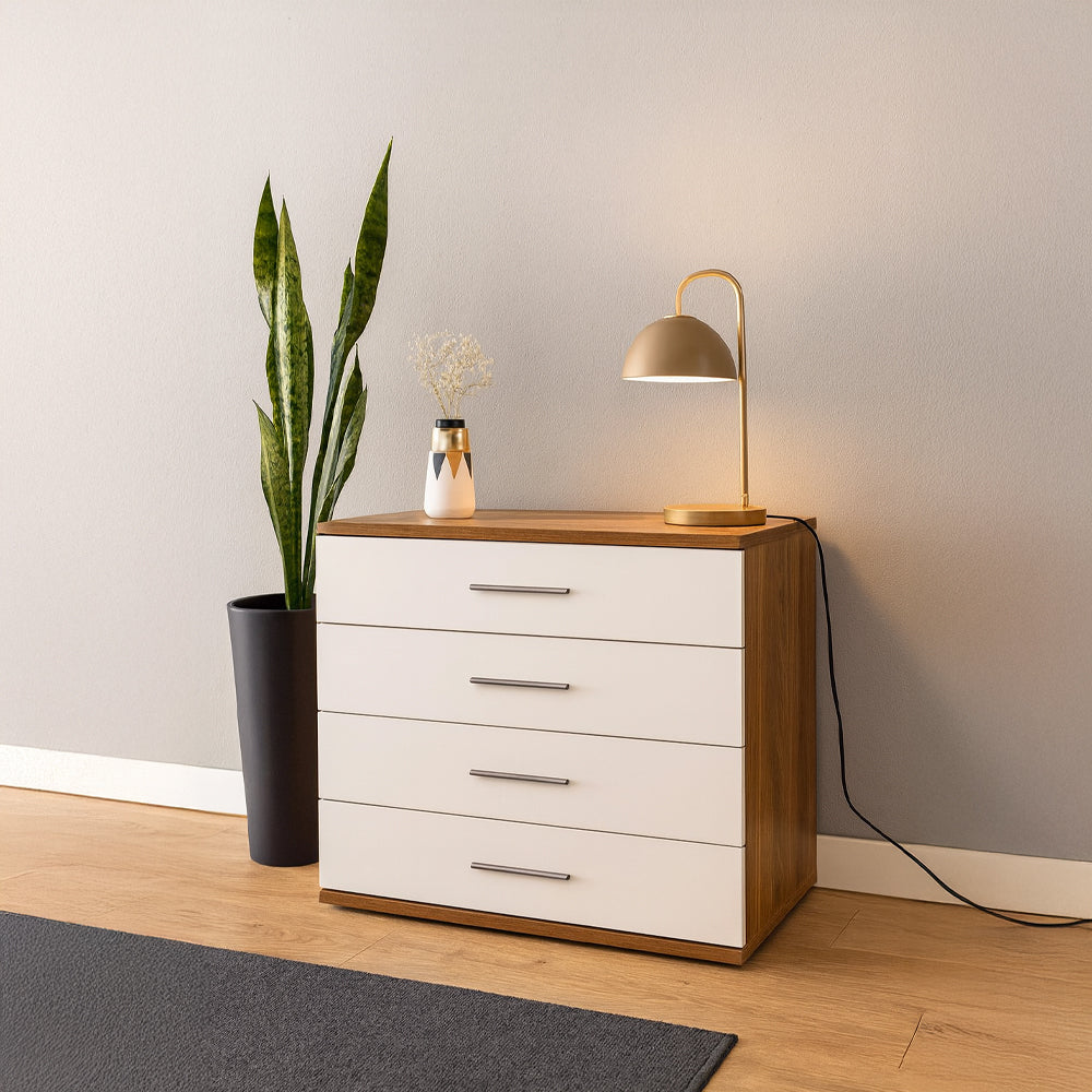 Unit Drawers, 73 × 45 × 73 cm - White and Wooden - AZ50028