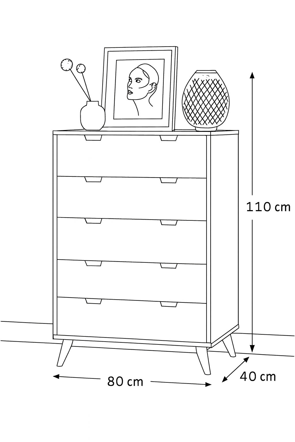 Unit Drawers, 80 × 40 × 110 cm - Wooden - AZ5004