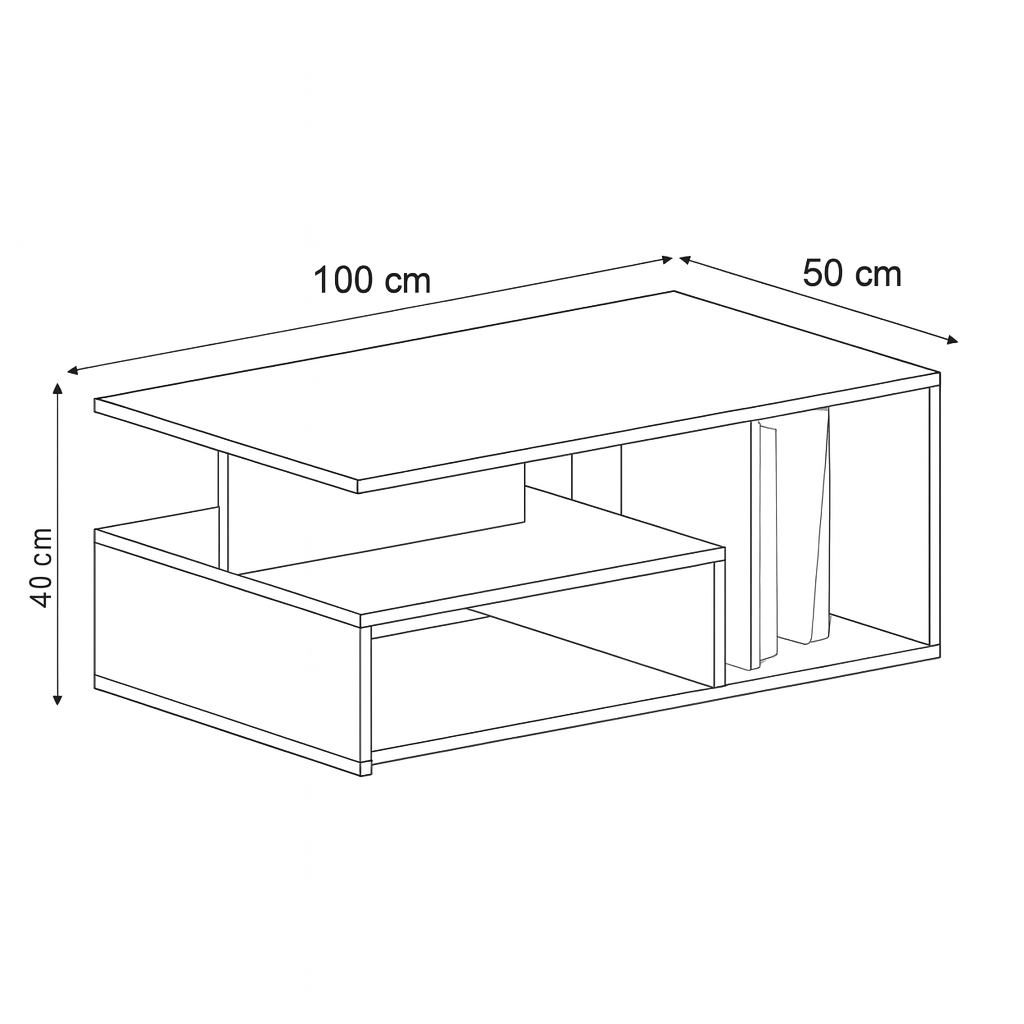 طاولة استقبال 100×50×40 سم - أبيض وخشبي - AZH-00048