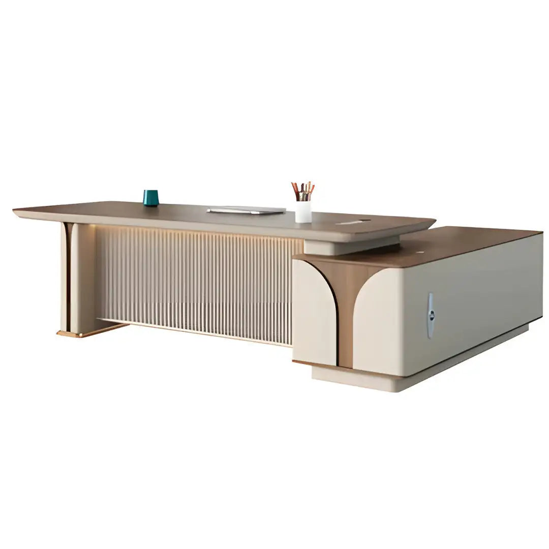 Desk 220 x 60x 75 - Beige and White - Natural wood - AZ12103