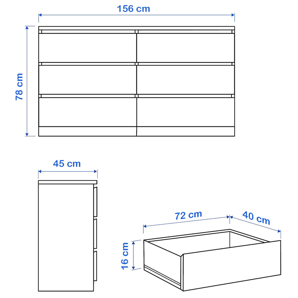 Unit Drawers, 156 × 45 × 78 cm - Grey - DRW-MOD-AZ500110